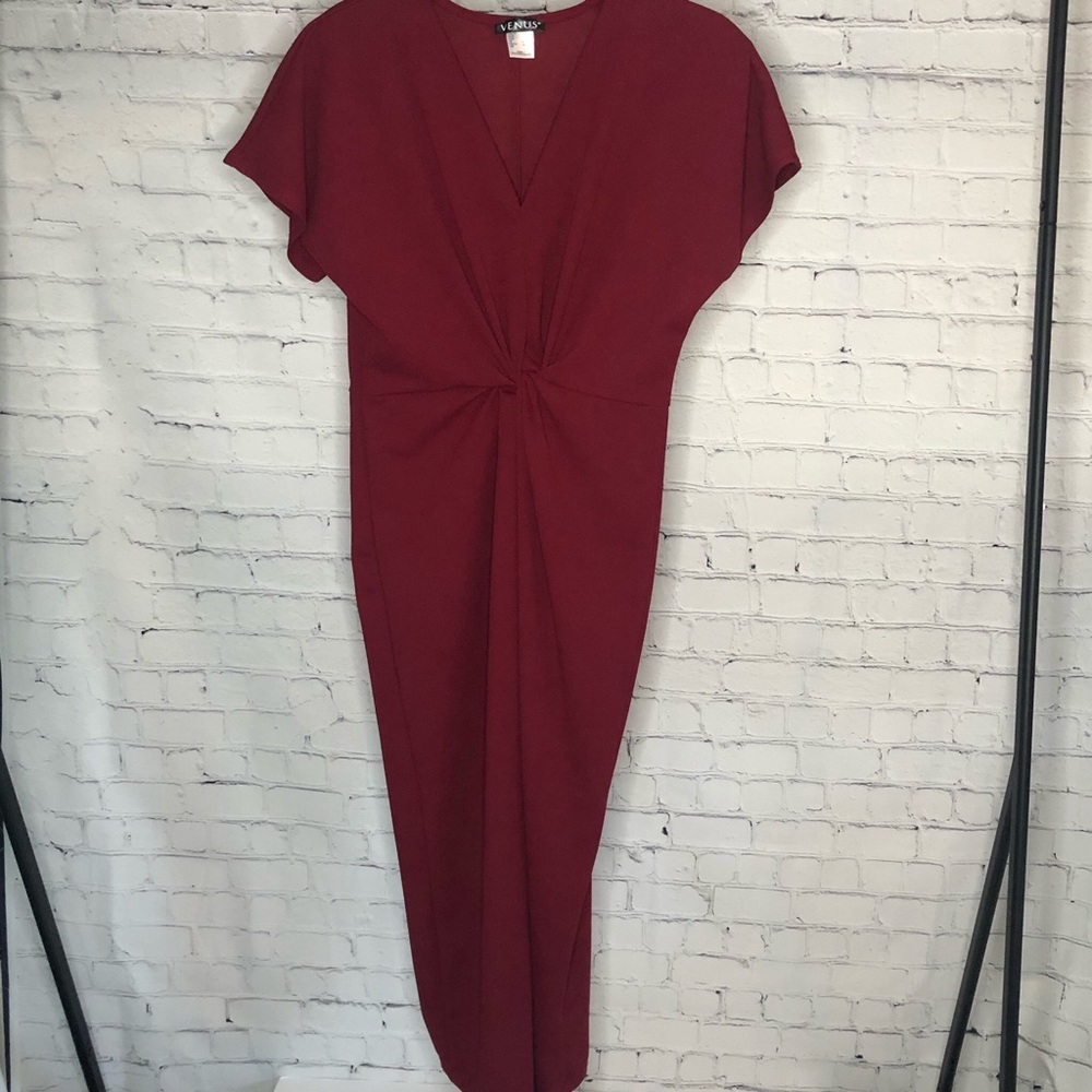 Venus Burgundy Midi Bodycon Dress Size:M